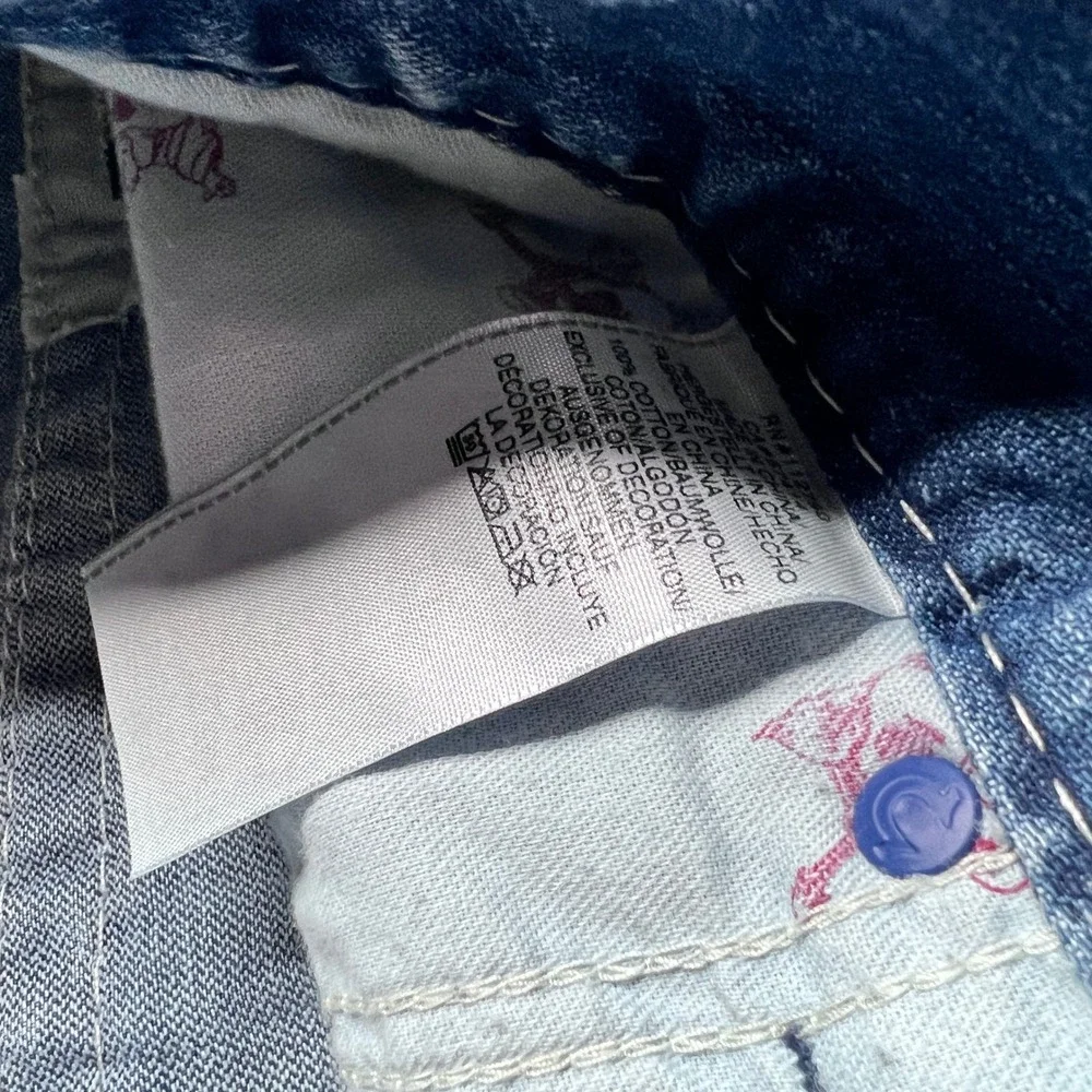 True‎ Religion Straight Leg Jeans Mens 42 Light Wash Blue Contrast Stitch Denim